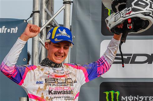 Podium and moto win for Mathis Valin on EMX250 debut