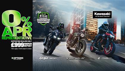 Enjoy 0% APR on HP and 5.9% PCP APR Representative on a wide range of Kawasaki machines! 