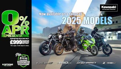 Enjoy 0% APR on HP and 5.9% PCP APR Representative on a wide range of Kawasaki machines!