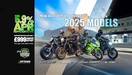 Enjoy 0% APR on HP and 5.9% PCP APR Representative on a wide range of Kawasaki machines!