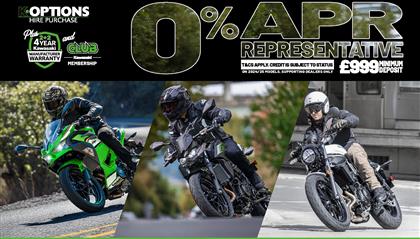 Enjoy 0% APR on HP and 5.9% PCP APR Representative on a wide range of Kawasaki machines!