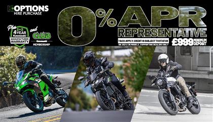 Enjoy 0% APR on HP and 5.9% PCP APR Representative on a wide range of Kawasaki machines!
