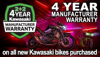 Enjoy four years warranty with all new Kawasaki's