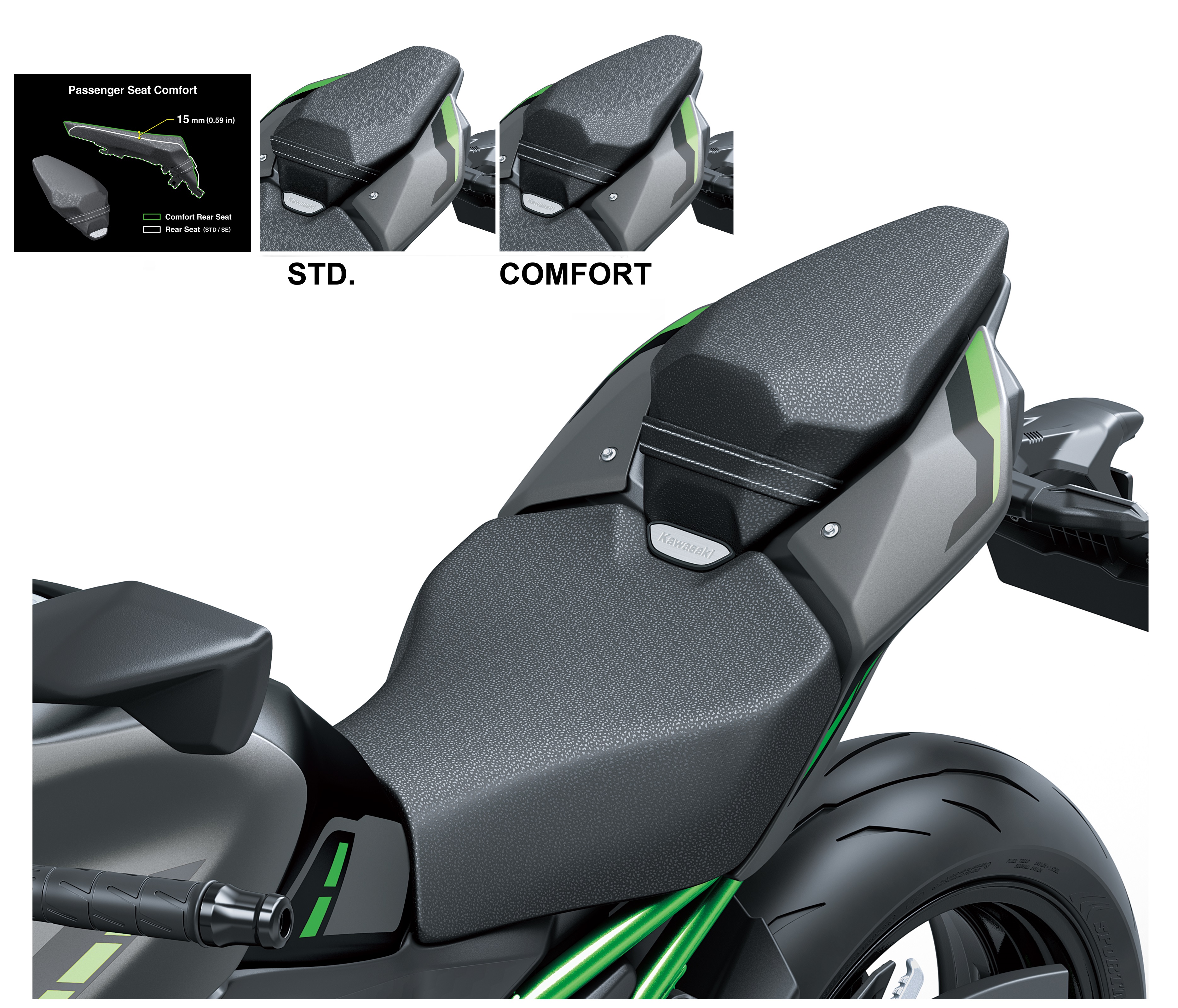 Genuine Kawasaki accessory rear passenger high comfort seat